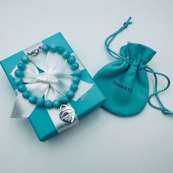 Return to Tiffany & Co 8mm Amazonite Bead Bracelet in Silver 7.5” with Packaging - Picture 14 of 14